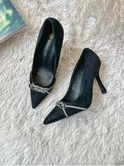 Pantofi eleganti dama, cu toc subtire negri T6-3